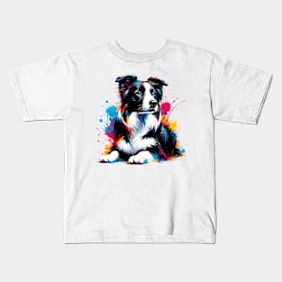 Dynamic Border Collie in Colorful Splash Art Style Kids T-Shirt